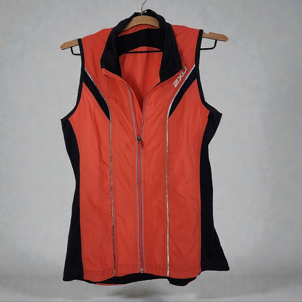 2XU Elite Run Vest Orange & Black Reflective Running Windbreaker Vest - Large